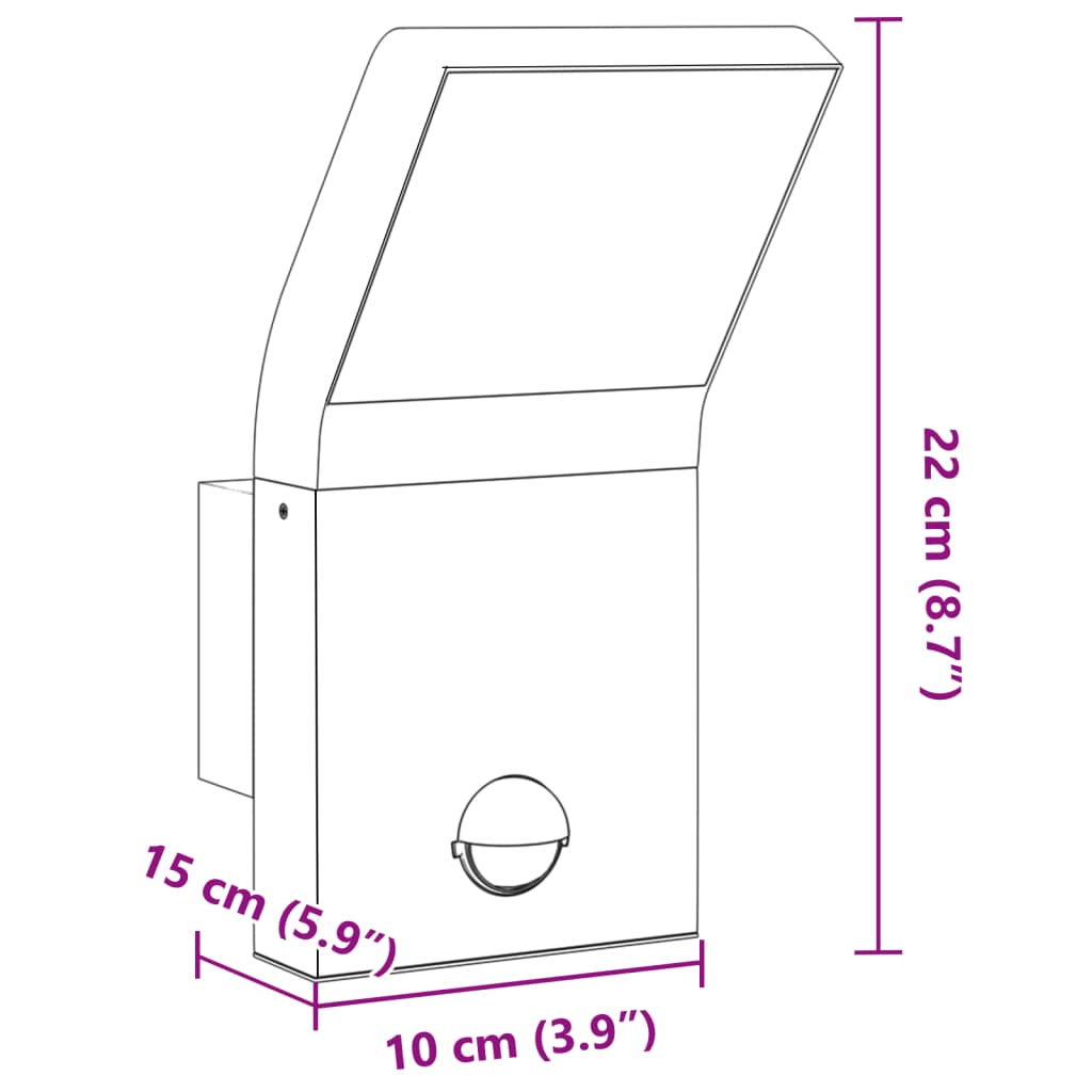 Lampă exterioară de perete cu LED/senzor, negru aluminiu turnat