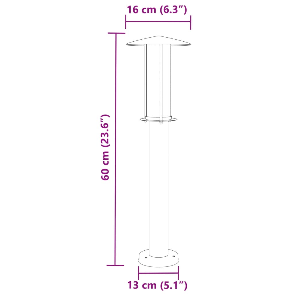 Lampă exterioară de podea, argintiu, 60 cm, oțel inoxidabil