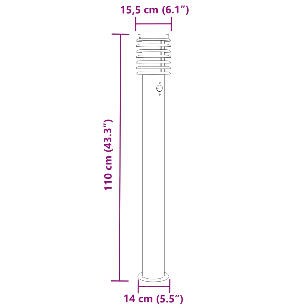 Lămpi exterioare de podea senzor 3 buc argintiu 110cm oțel inox