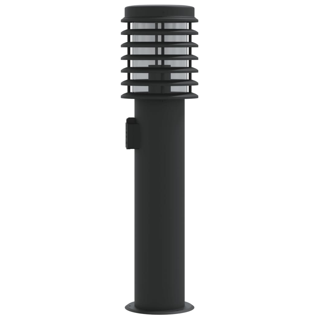 Lampă exterioară de podea cu priză, negru, 60 cm, oțel inox