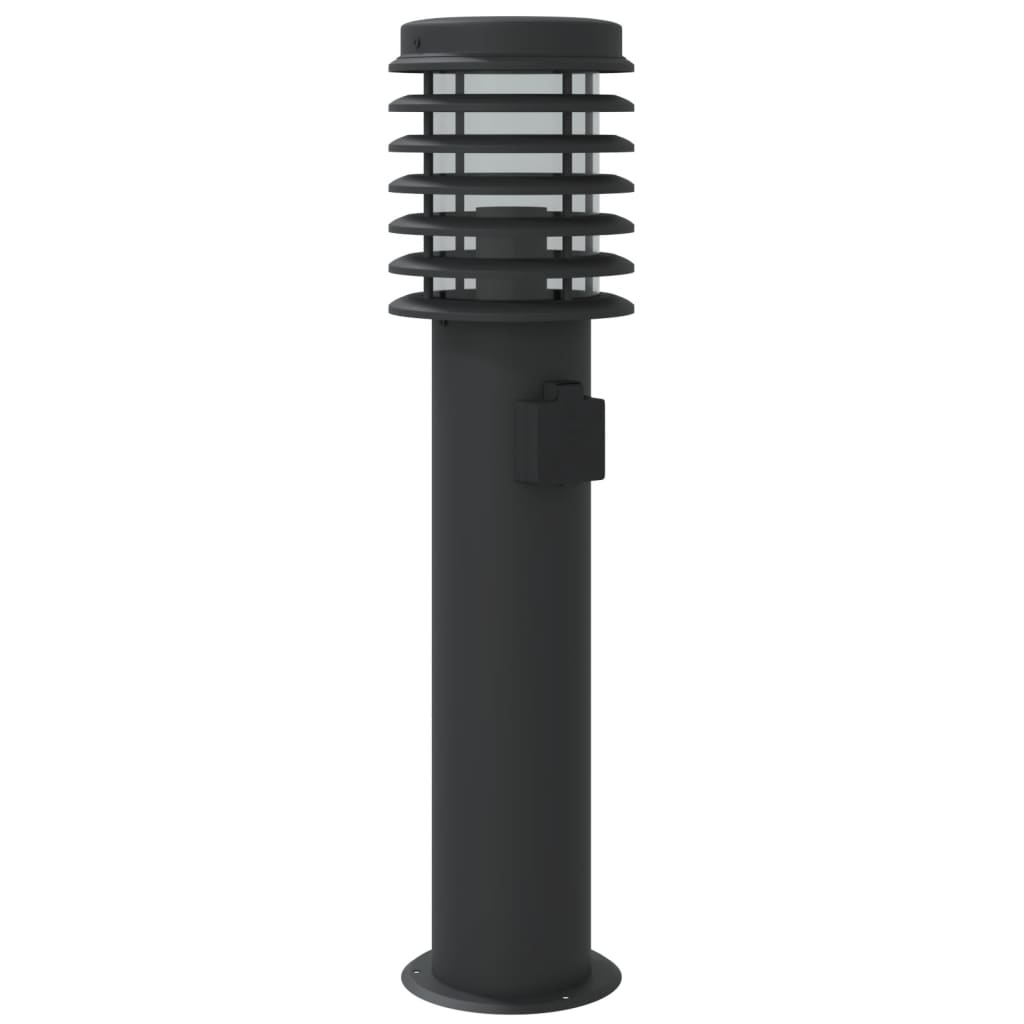 Lampă exterioară de podea cu priză, negru, 60 cm, oțel inox