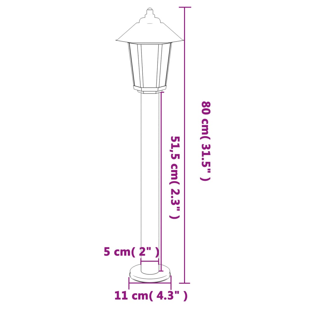 Lampă exterioară de podea, negru, 80 cm, oțel inoxidabil