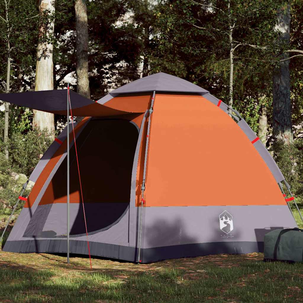 Cort camping cabană 4 persoane gri/portocaliu setare rapidă