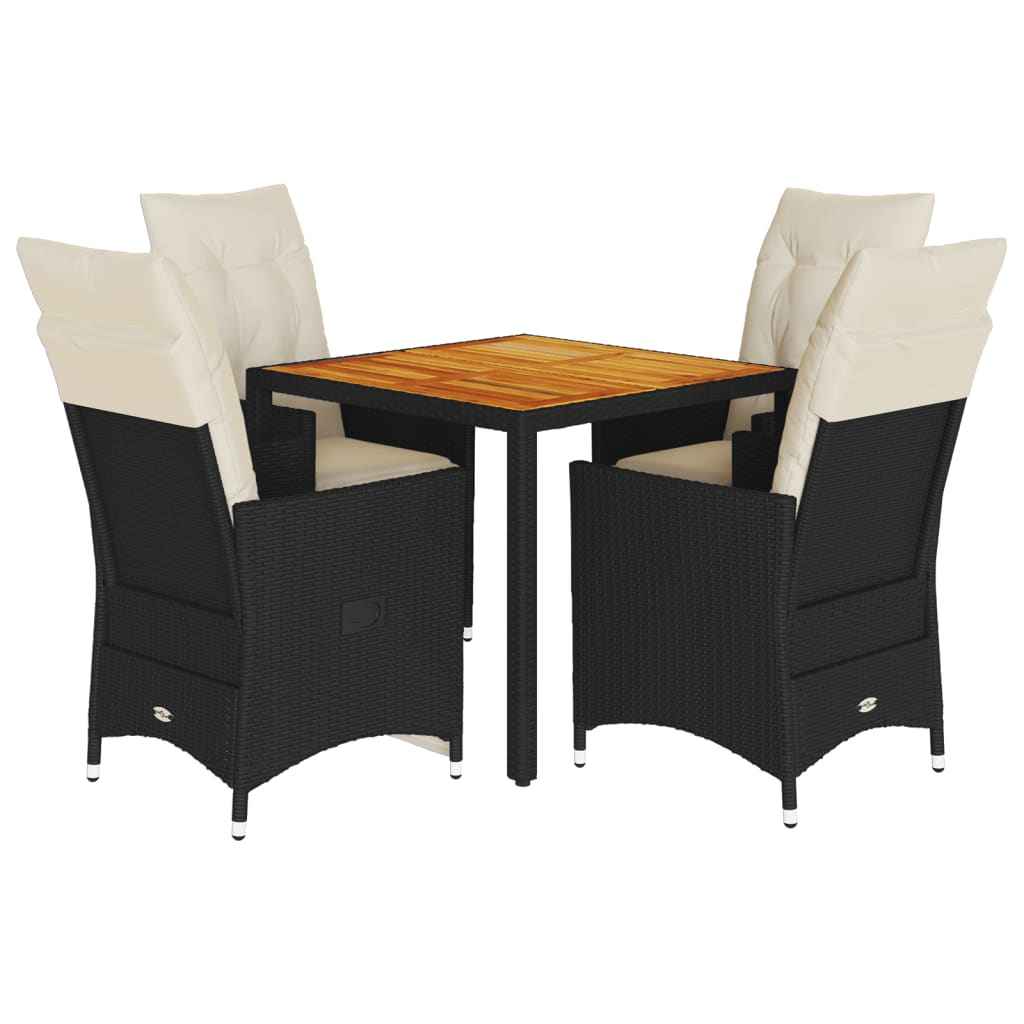 Set mobilier de grădină cu perne, 5 piese, negru, poliratan