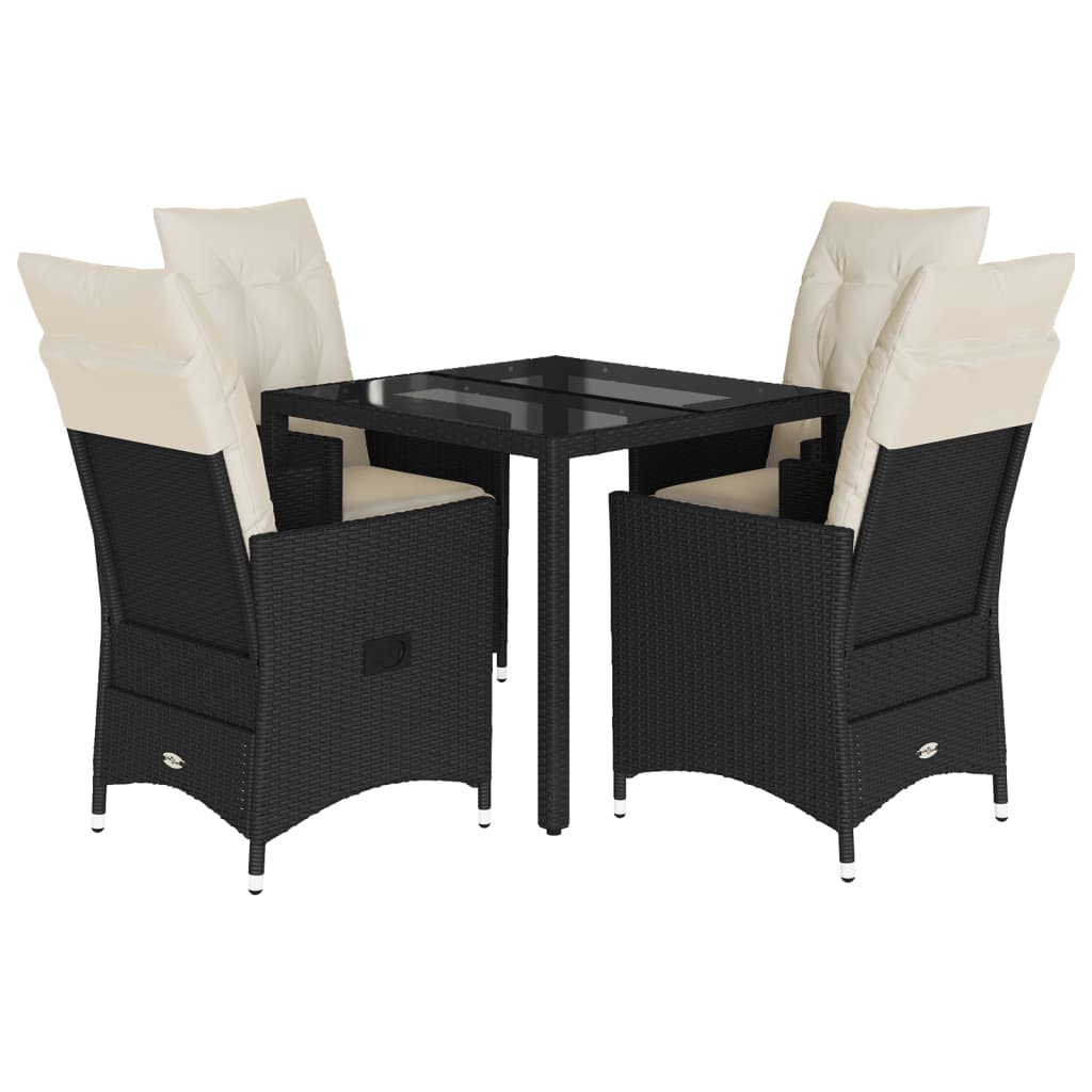 Set mobilier de grădină cu perne, 5 piese, negru, poliratan
