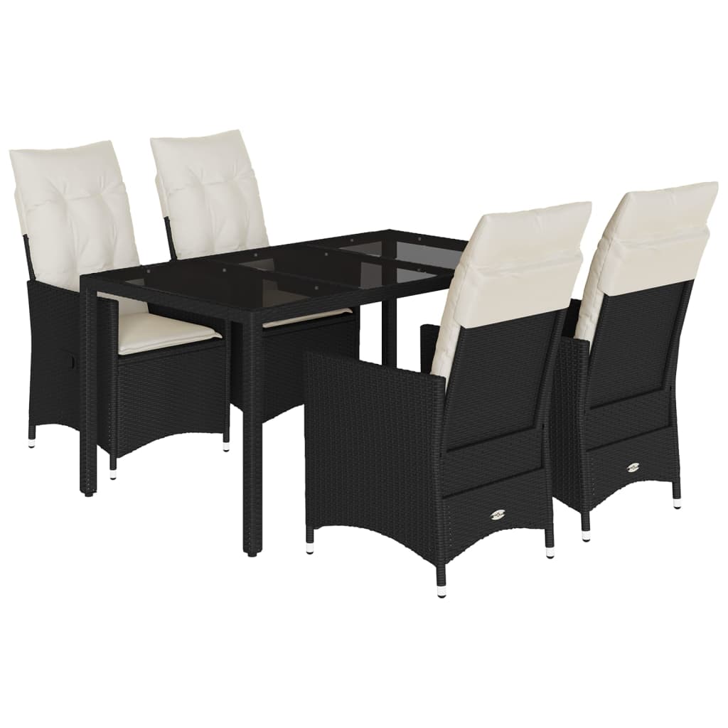 Set mobilier de grădină cu perne, 5 piese, negru, poliratan