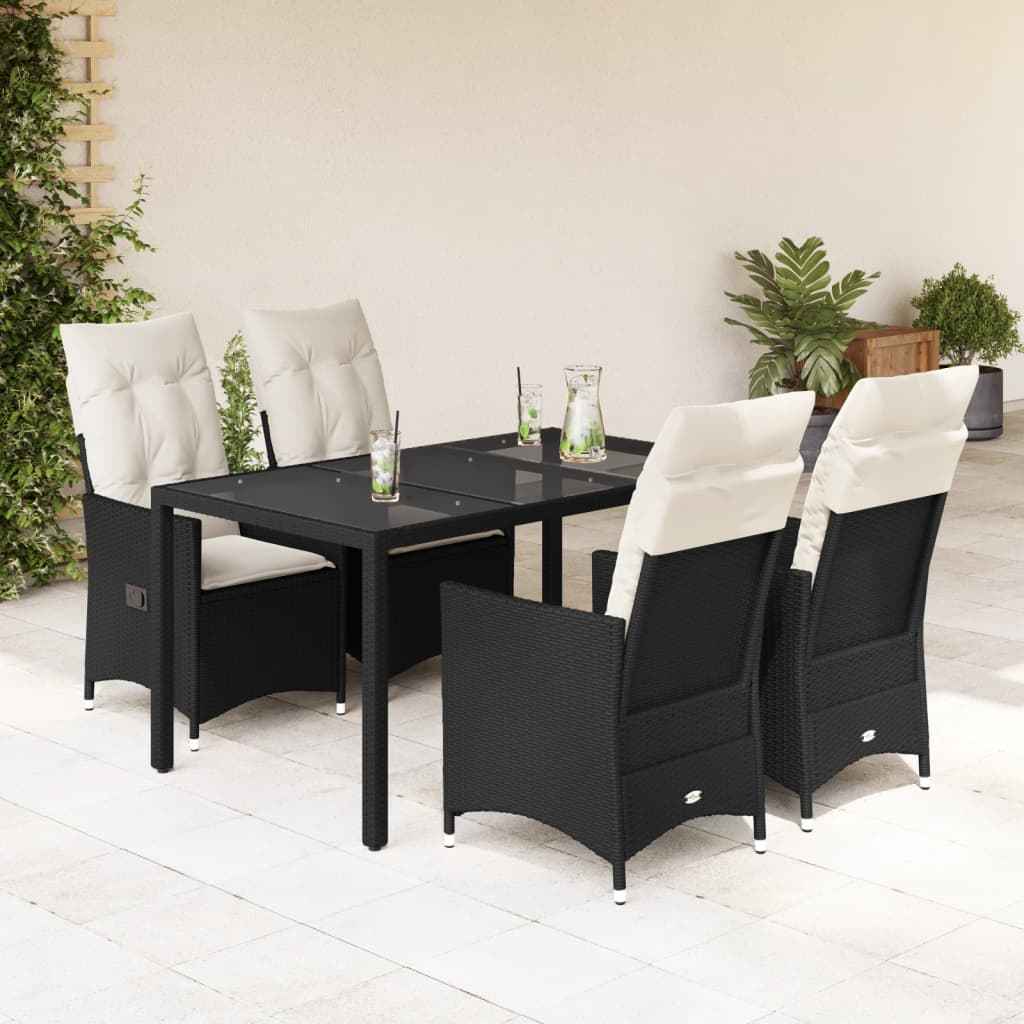 Set mobilier de grădină cu perne, 5 piese, negru, poliratan