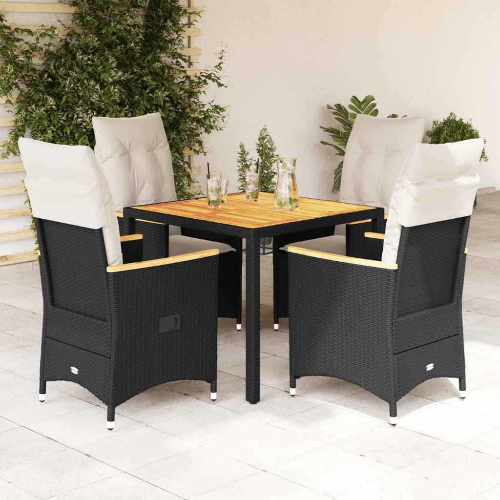 Set mobilier de grădină cu perne, 5 piese, negru, poliratan