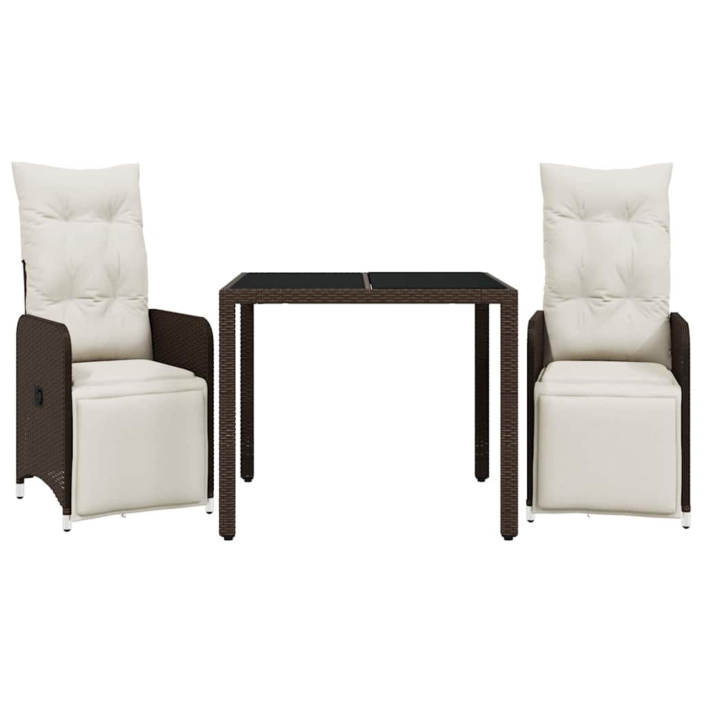 Set bistro de grădină, 3 piese, cu perne, maro, poliratan