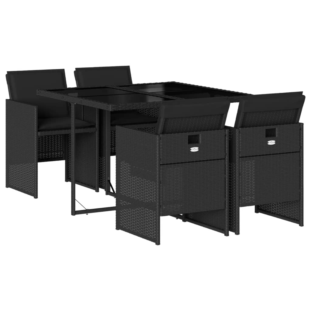 Set mobilier de grădină cu perne, 5 piese, negru, poliratan
