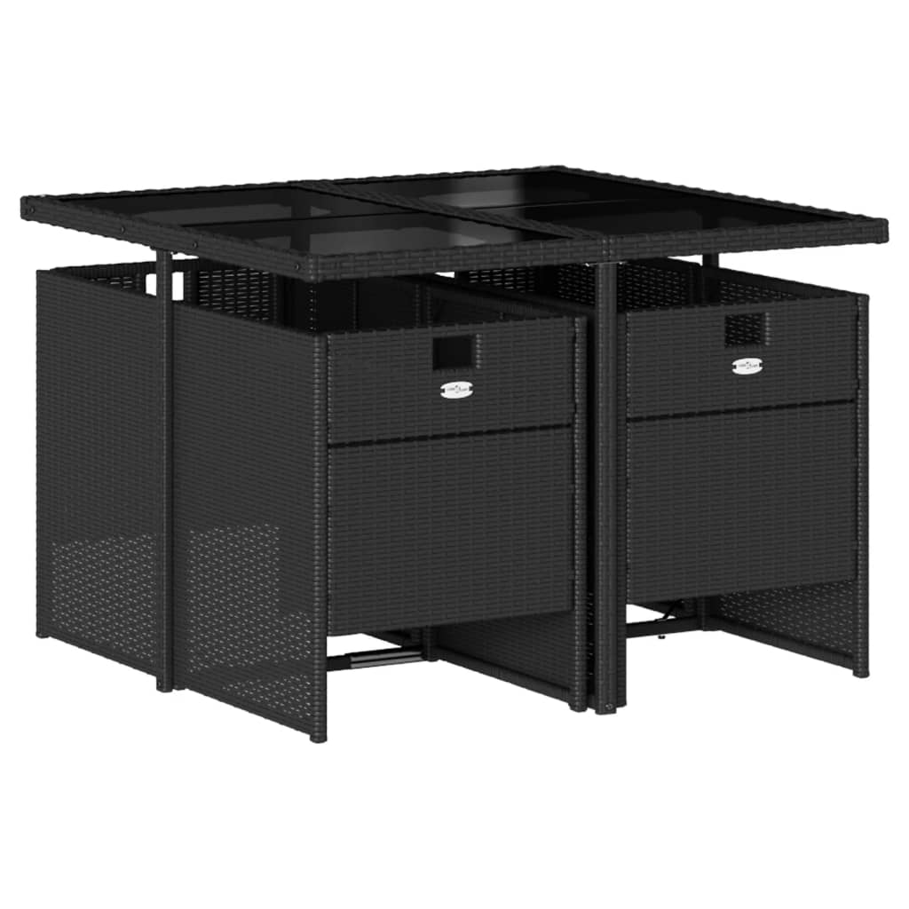 Set mobilier de grădină cu perne, 5 piese, negru, poliratan