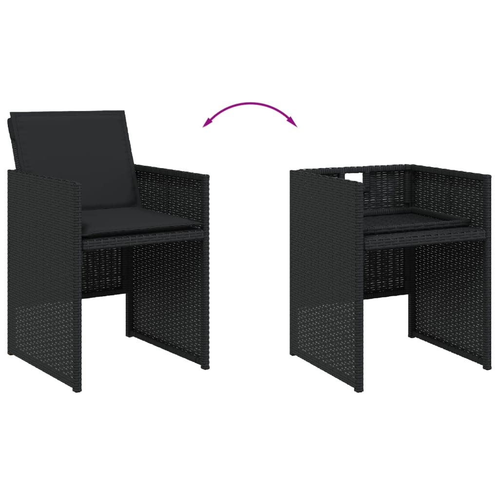 Set mobilier de grădină cu perne, 5 piese, negru, poliratan