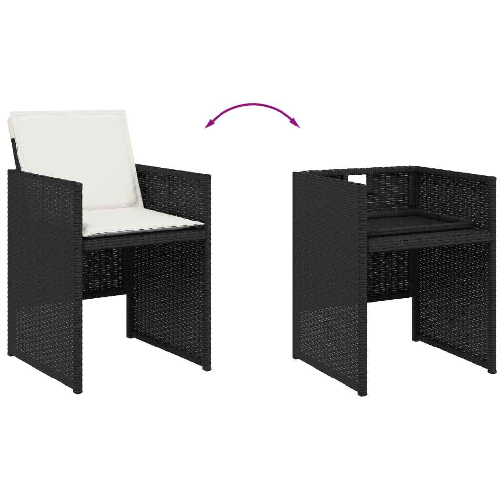 Set mobilier de grădină cu perne, 7 piese, negru, poliratan