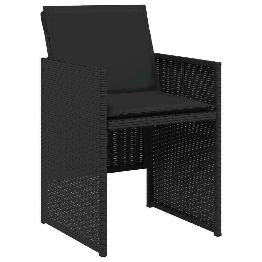 Set mobilier de exterior cu perne, 11 piese, negru, poliratan