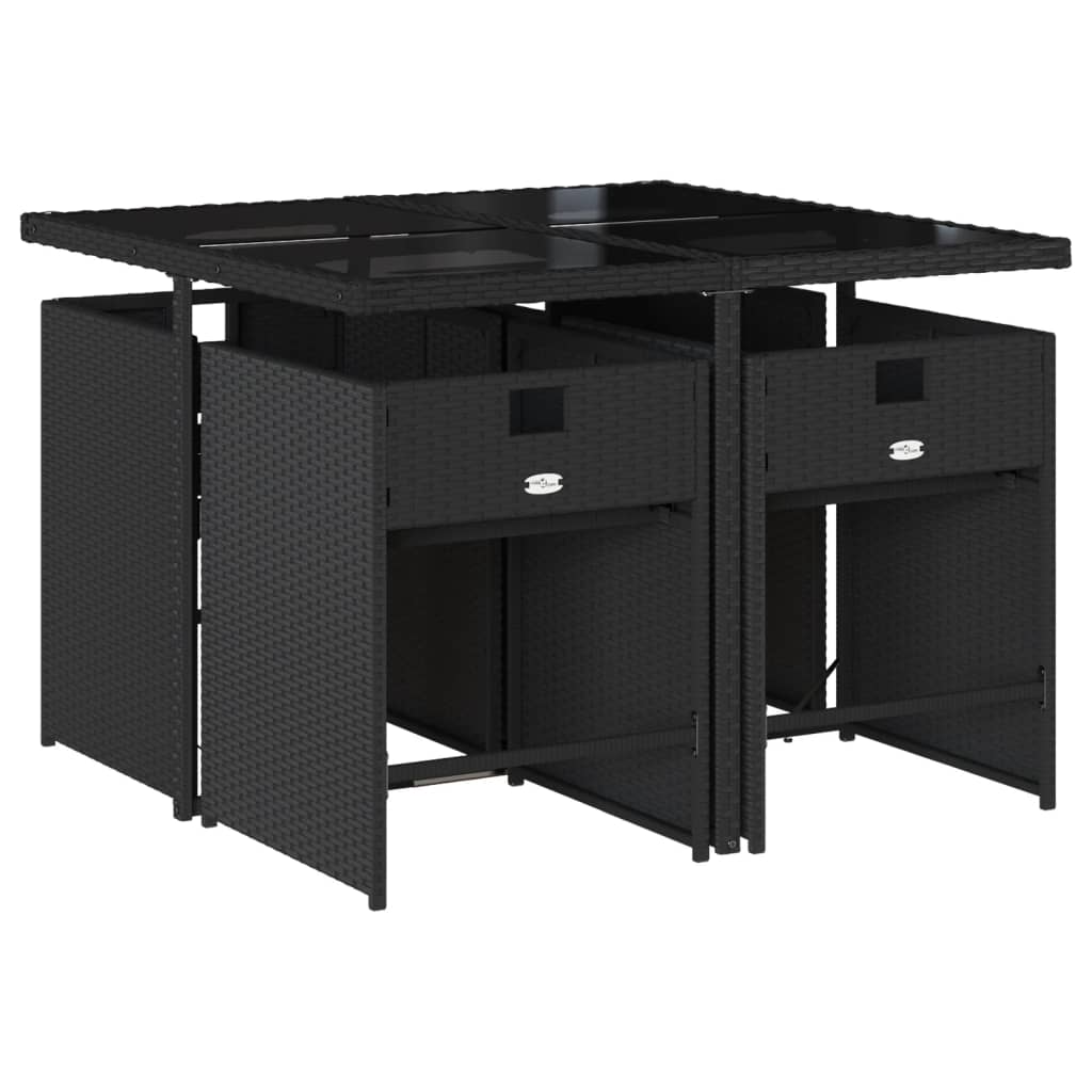 Set mobilier de grădină cu perne, 5 piese, negru, poliratan