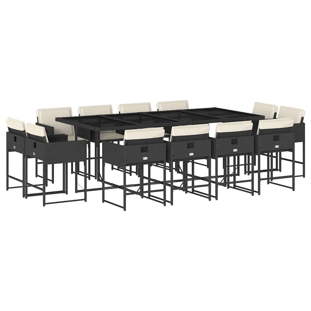Set mobilier de grădină cu perne, 13 piese, negru, poliratan