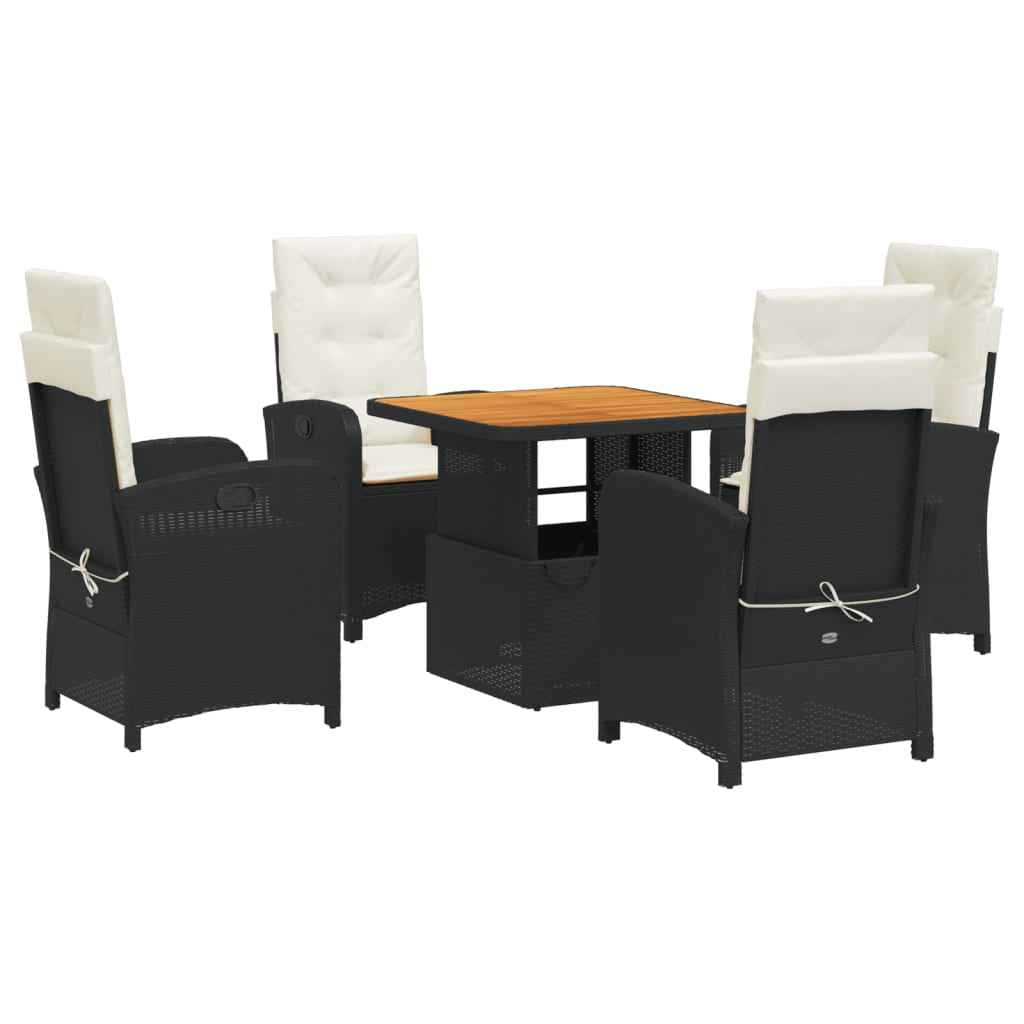 Set mobilier de grădină cu perne, 5 piese, negru, poliratan