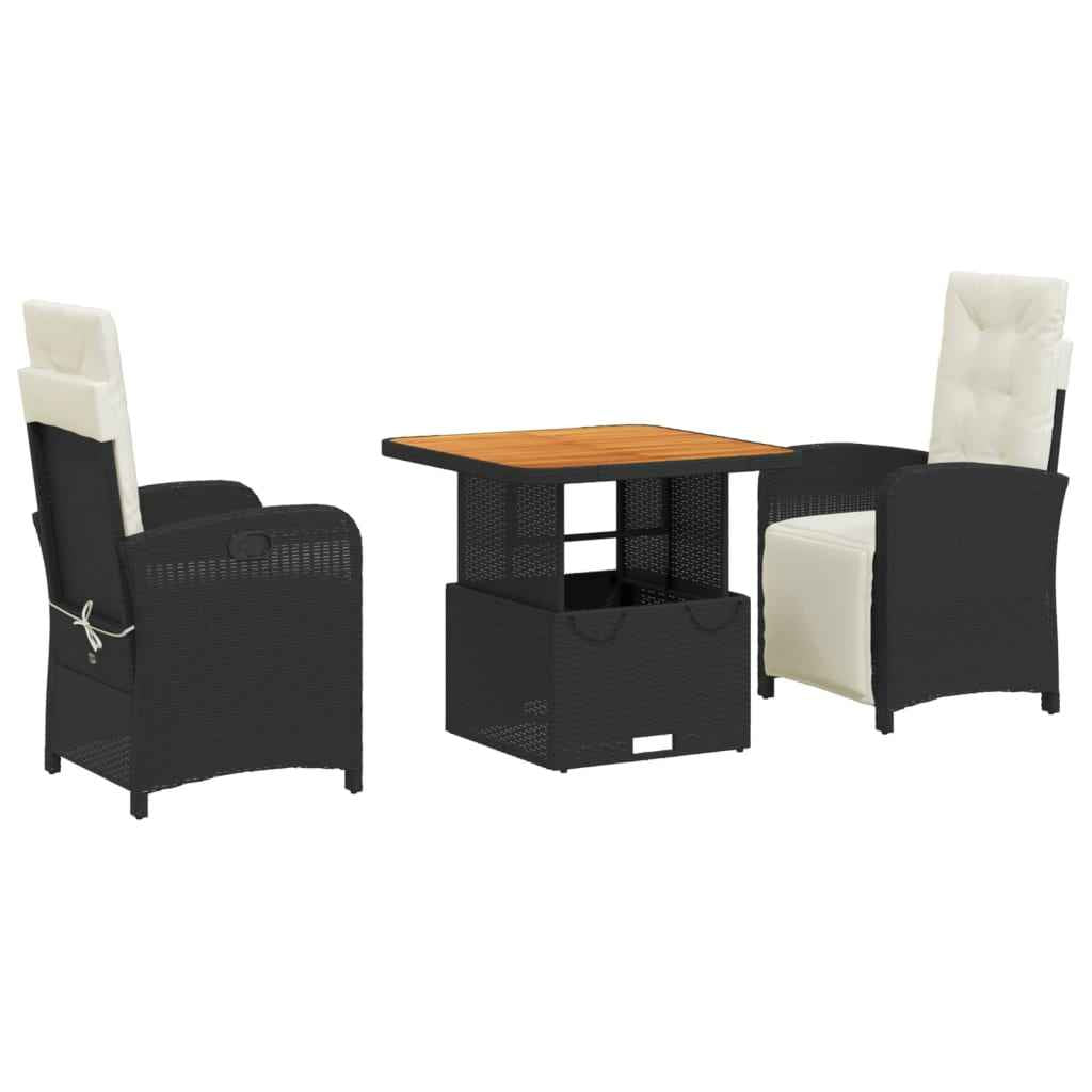 Set mobilier de grădină cu perne, 3 piese, negru, poliratan