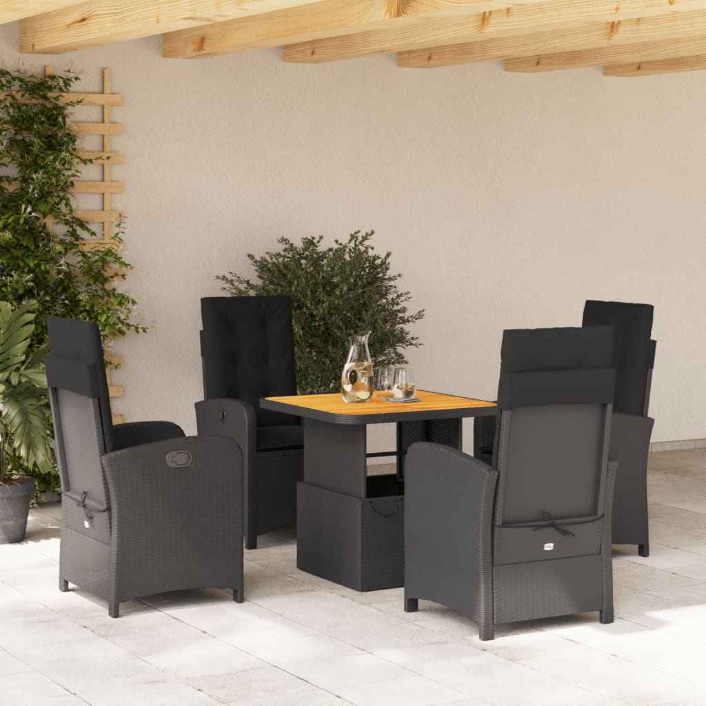 Set mobilier de grădină cu perne, 5 piese, negru, poliratan