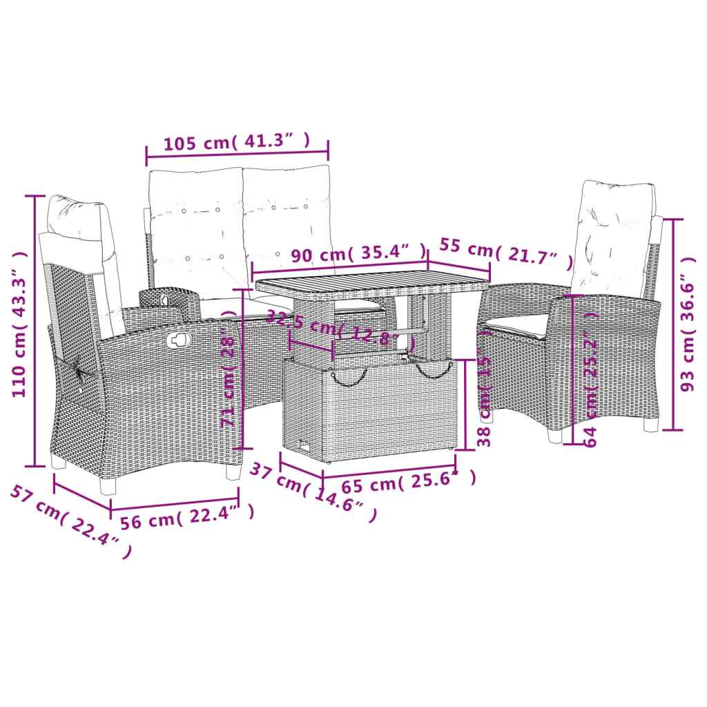 Set mobilier de grădină cu perne, 4 piese, negru, poliratan