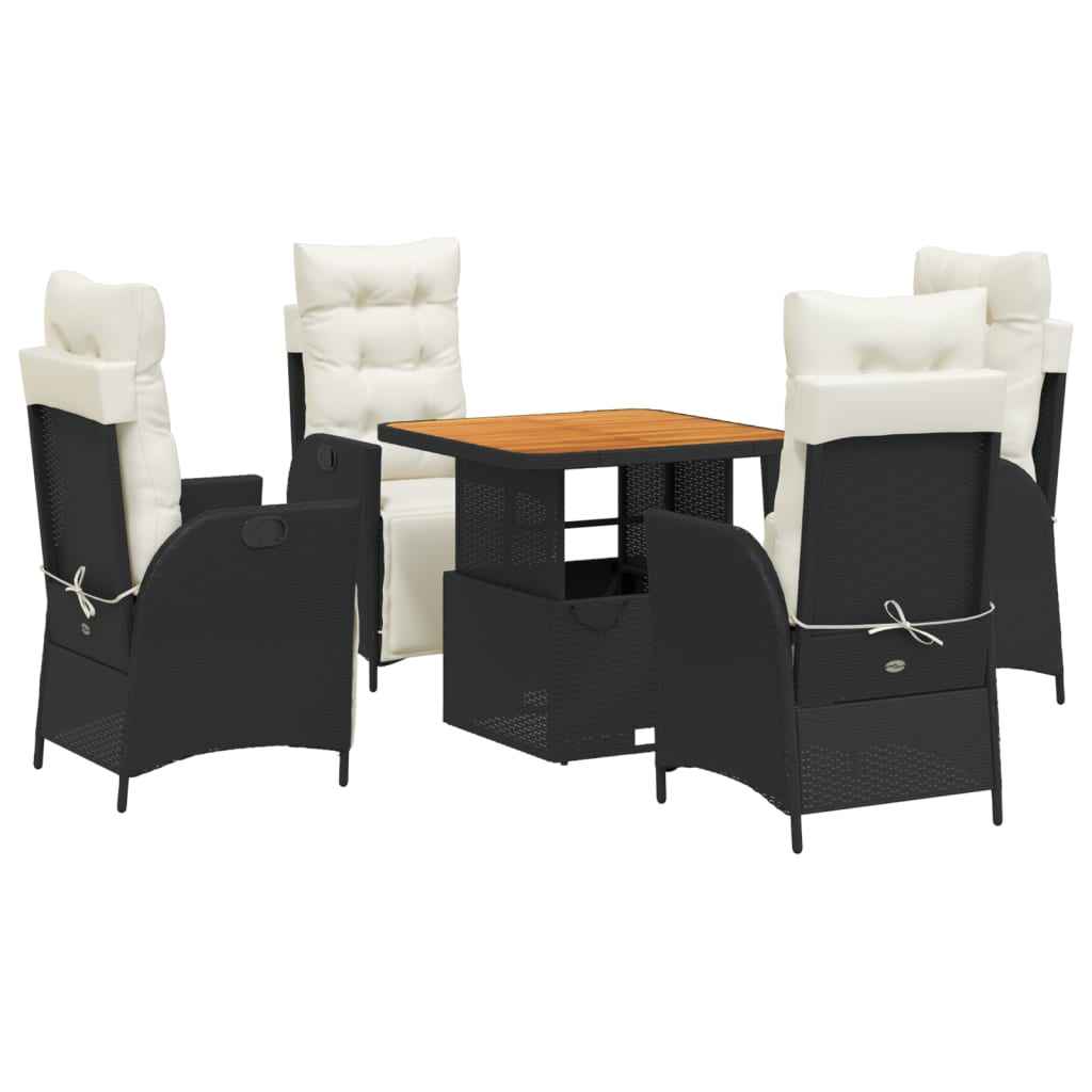 Set mobilier de grădină cu perne, 5 piese, negru, poliratan