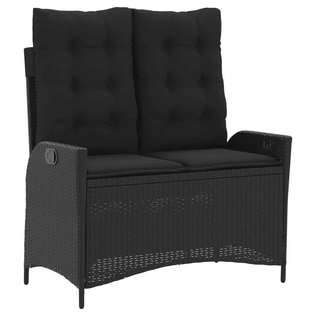 Set mobilier de grădină cu perne, 4 piese, negru, poliratan