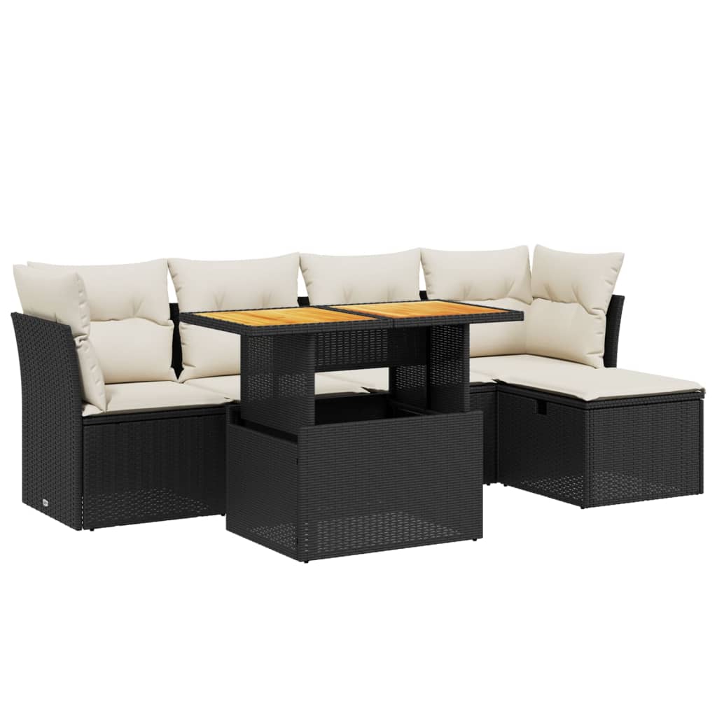 Set mobilier de grădină cu perne, 6 piese, negru, poliratan