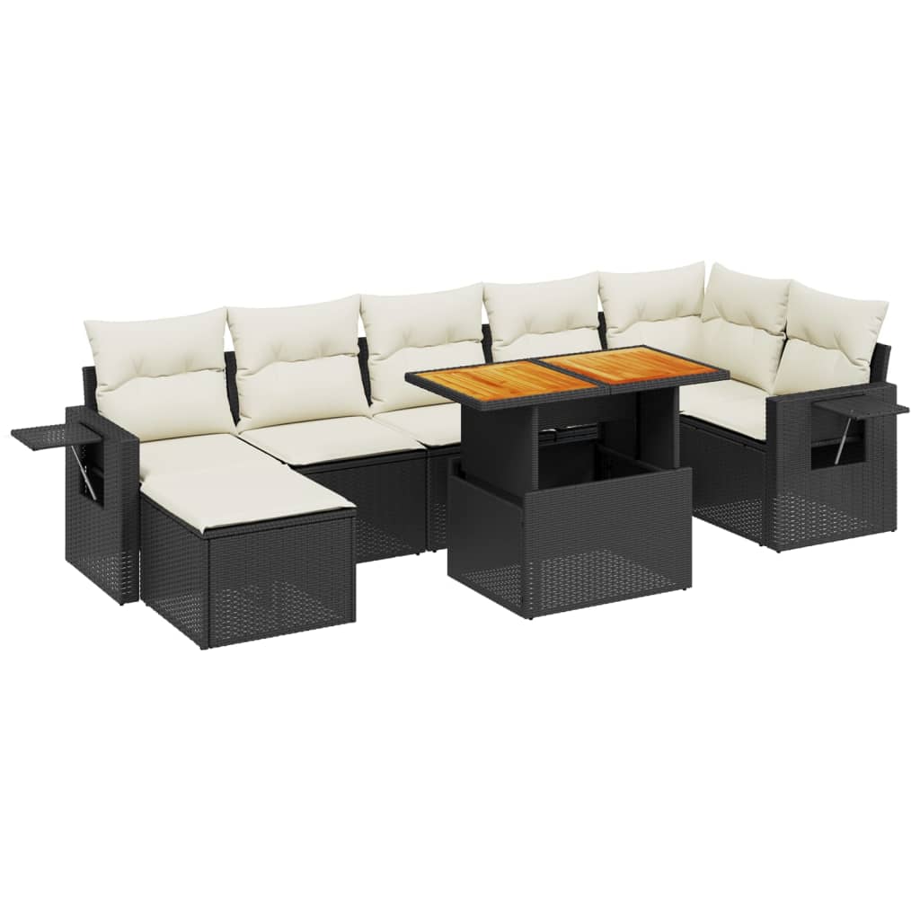 Set mobilier de grădină cu perne, 8 piese, negru, poliratan