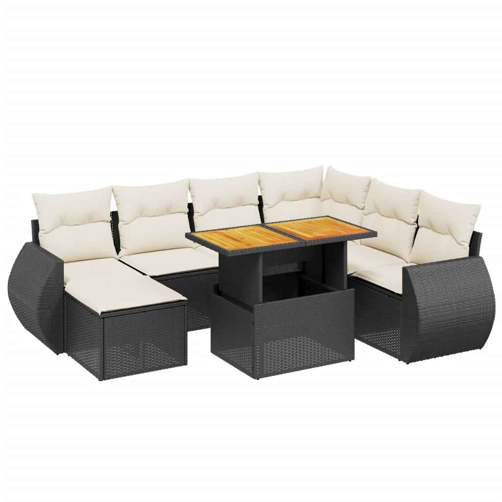 Set mobilier de grădină cu perne, 8 piese, negru, poliratan