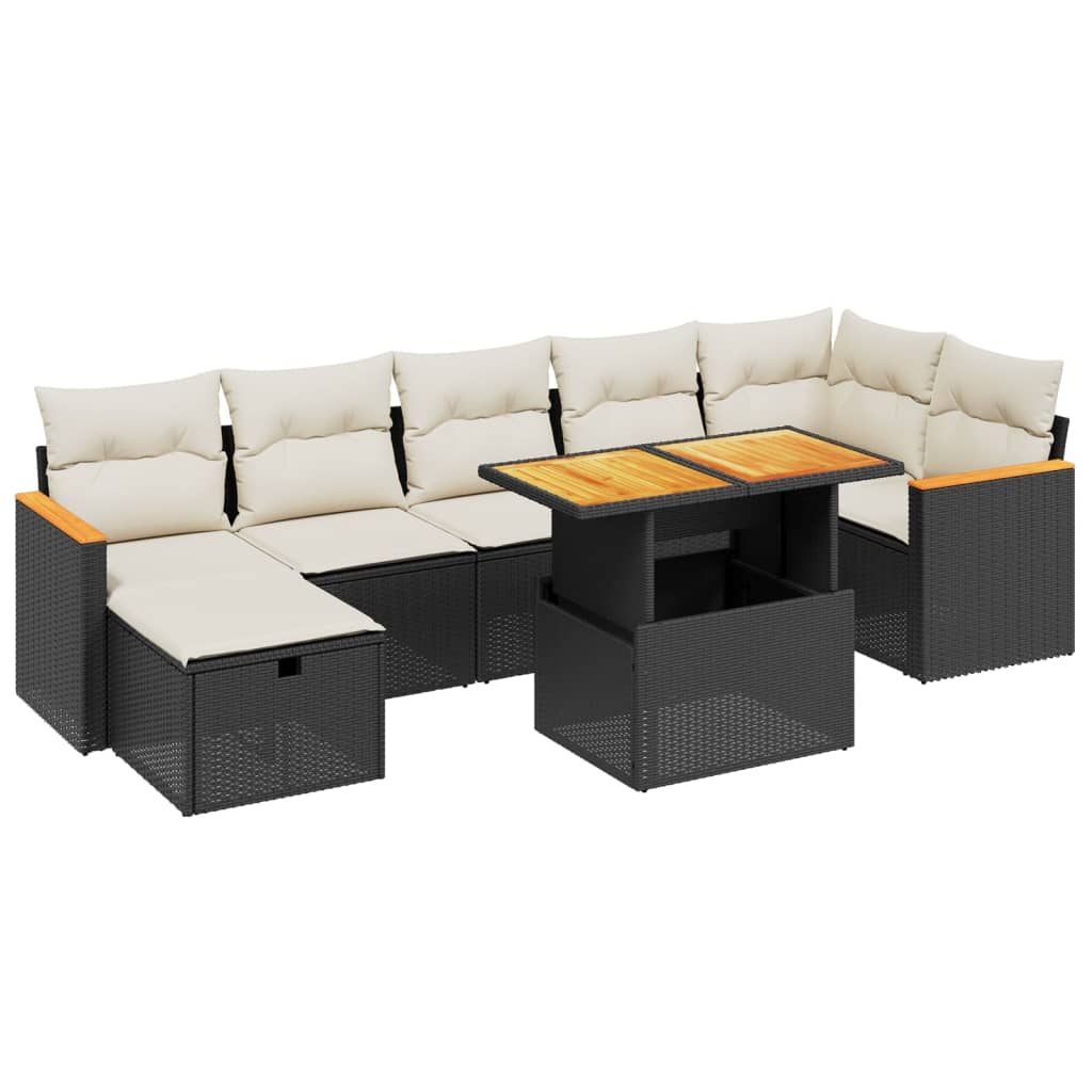 Set mobilier de grădină cu perne, 8 piese, negru, poliratan