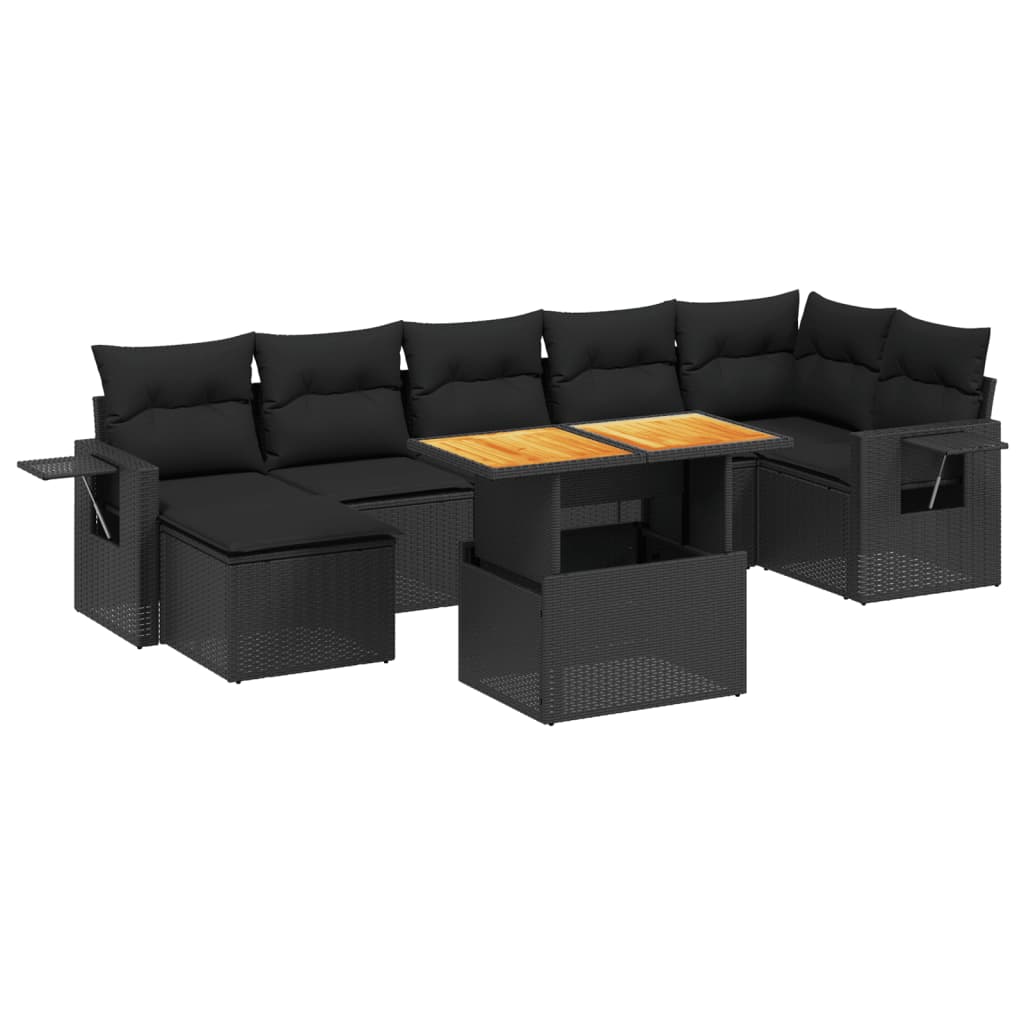 Set mobilier de grădină cu perne, 8 piese, negru, poliratan