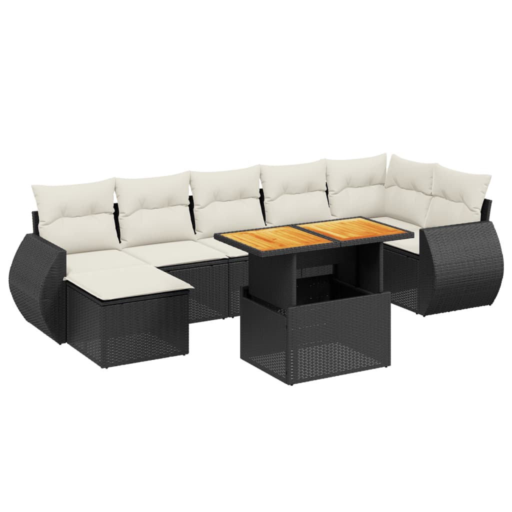 Set mobilier de grădină cu perne, 8 piese, negru, poliratan