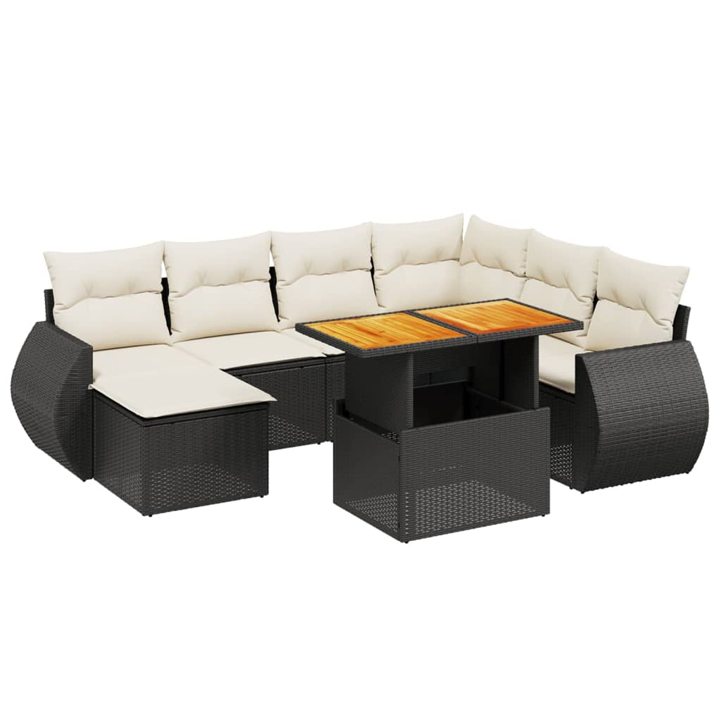 Set mobilier de grădină cu perne, 8 piese, negru, poliratan