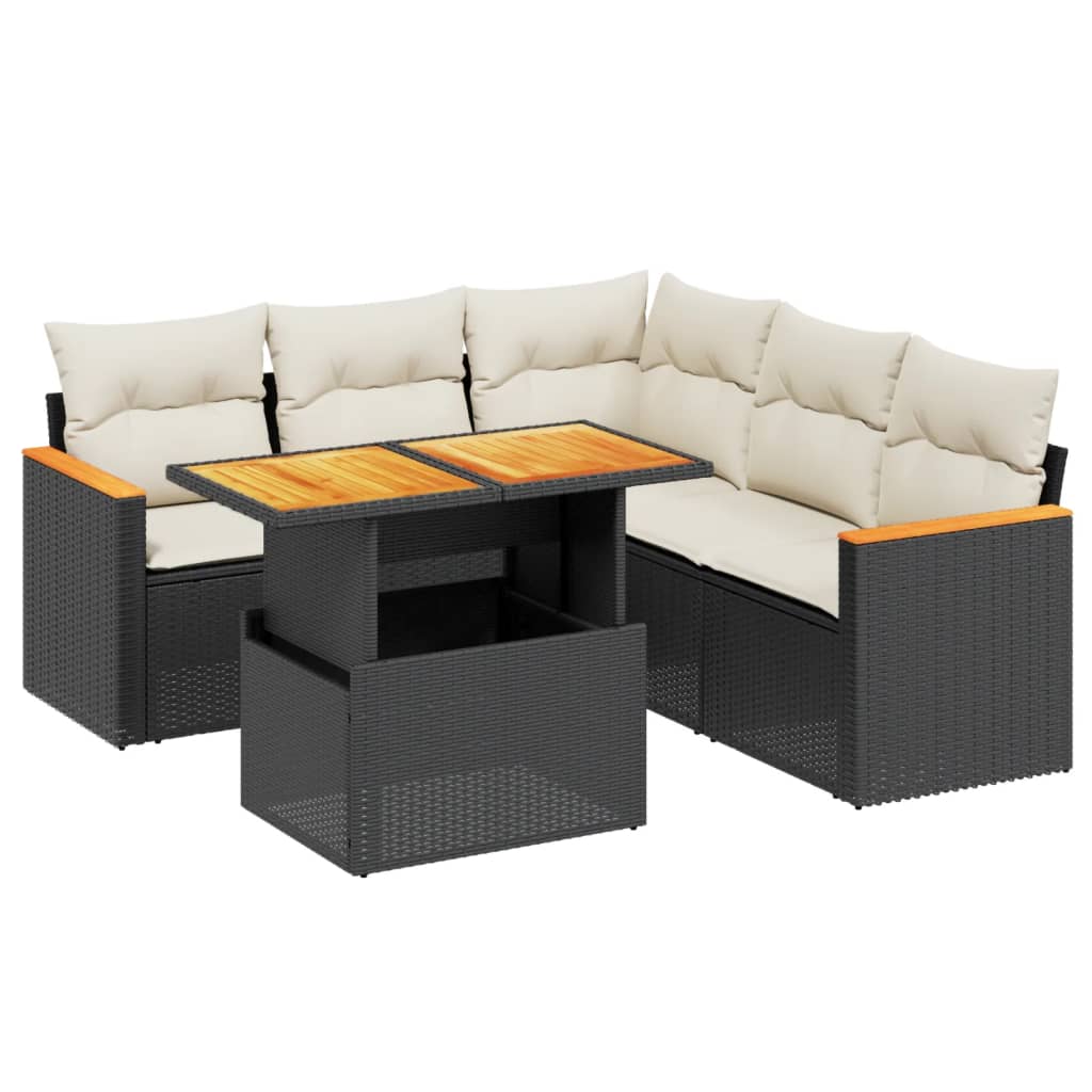 Set mobilier de grădină cu perne, 6 piese, negru, poliratan