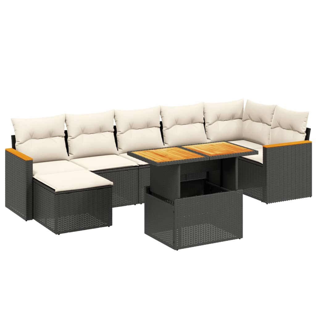 Set mobilier de grădină cu perne, 8 piese, negru, poliratan