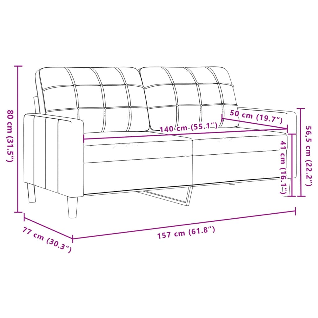 Canapea cu 2 locuri, galben, 140 cm, catifea