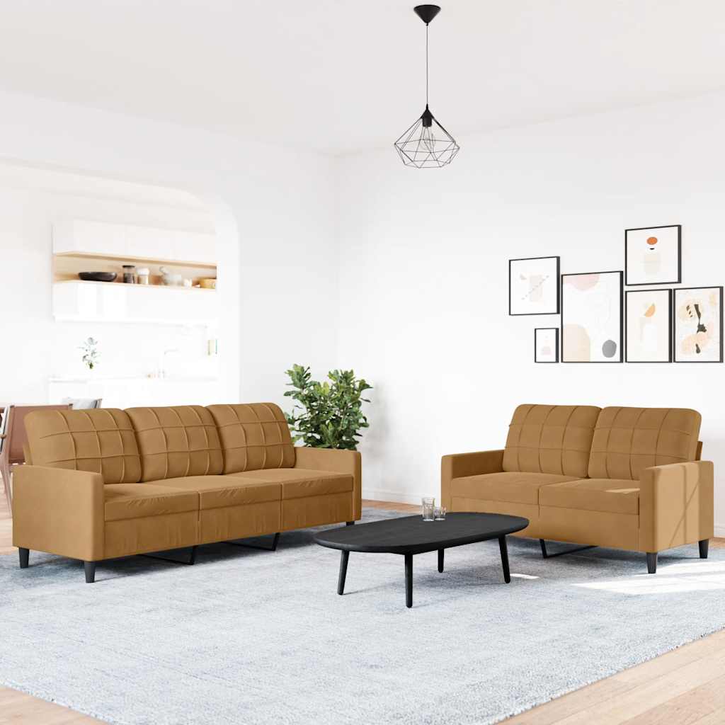 Set de canapele cu perne, 2 piese, maro, catifea