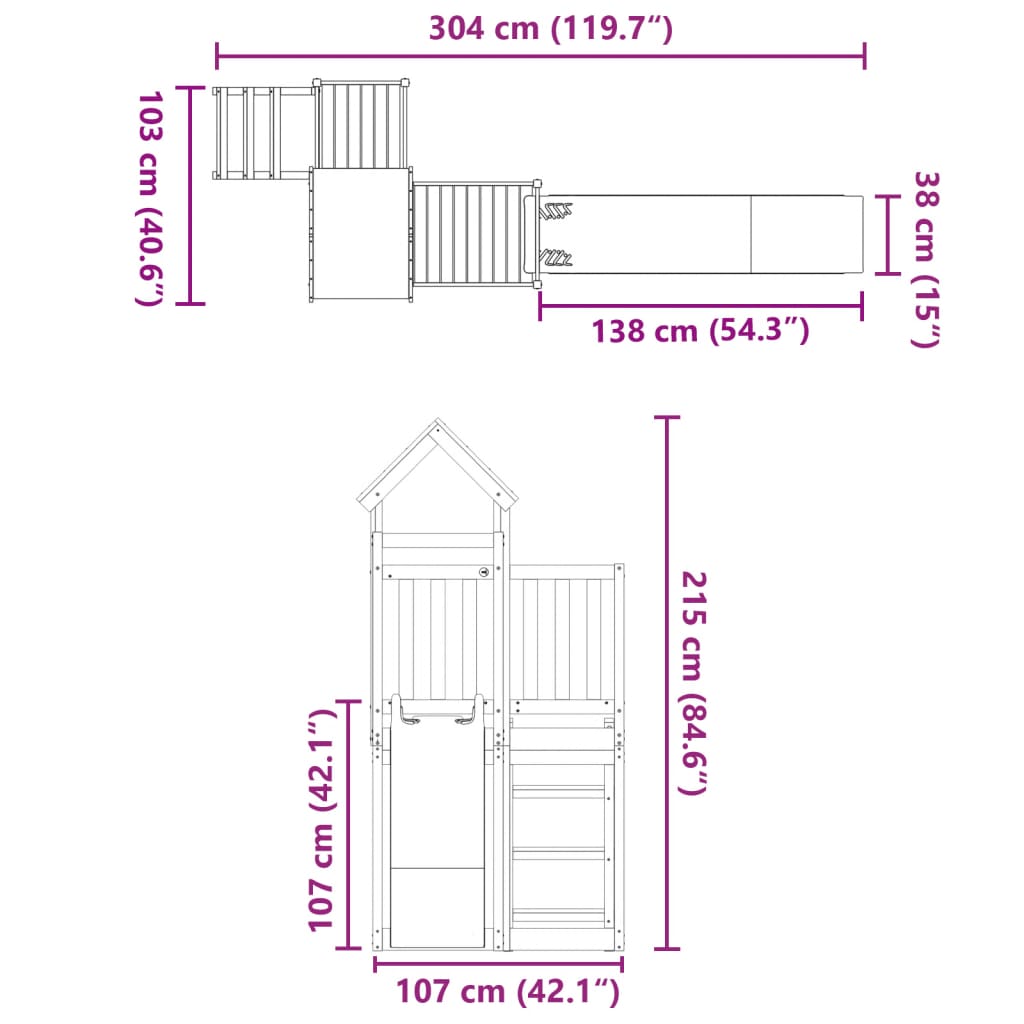 Set de joacă pentru exterior, lemn masiv de pin