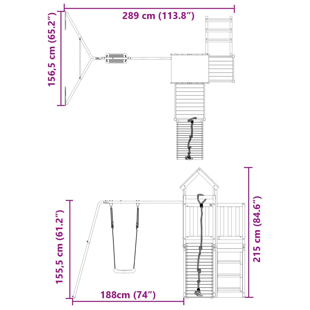 Set de joacă pentru exterior, lemn masiv de pin