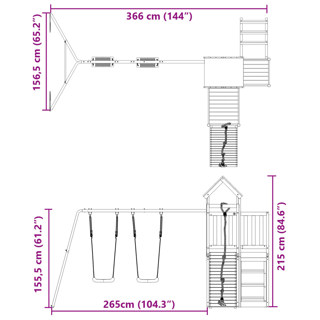 Set de joacă pentru exterior, lemn masiv de pin