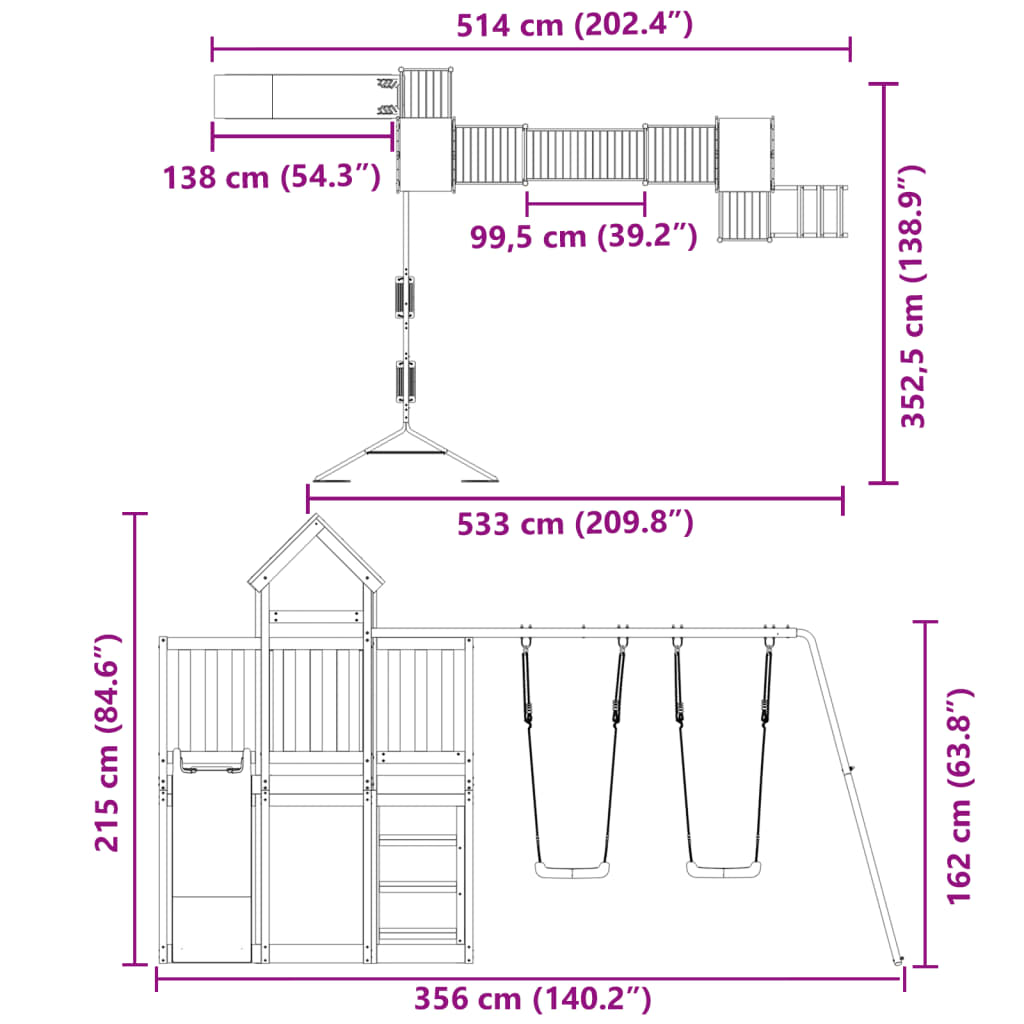 Set de joacă pentru exterior, lemn masiv de pin