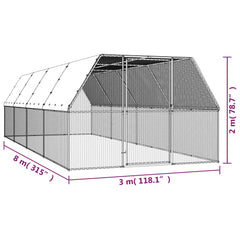 Coteț de păsări, 3x8x2 m, oțel galvanizat