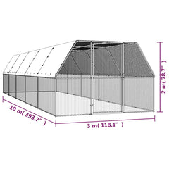 Coteț de păsări, 3x10x2 m, oțel galvanizat