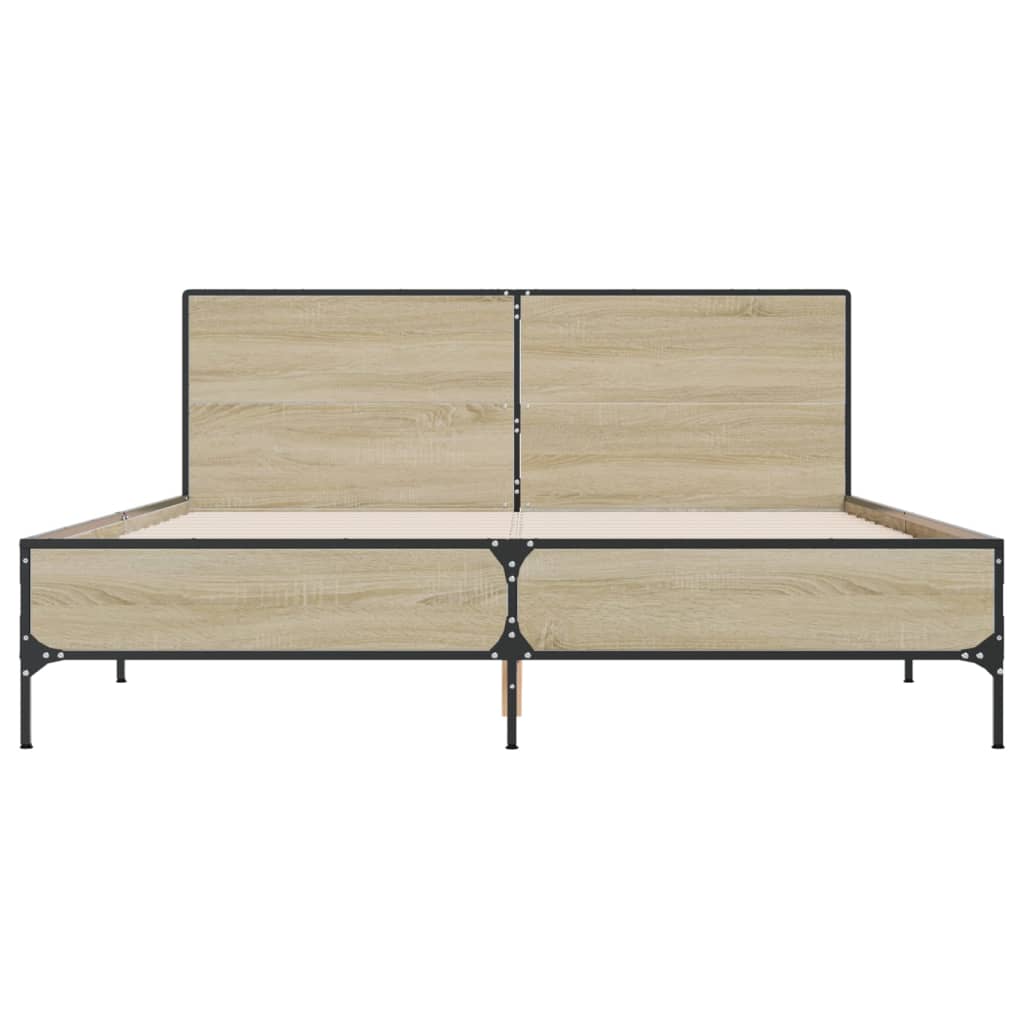 Cadru de pat, stejar sonoma, 150x200cm, lemn prelucrat și metal