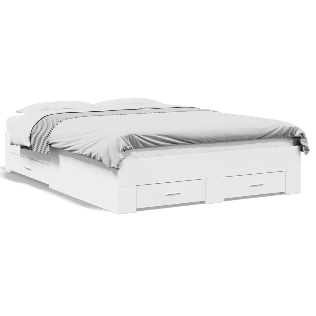 Cadru de pat cu sertare, alb, 120x190 cm, lemn prelucrat