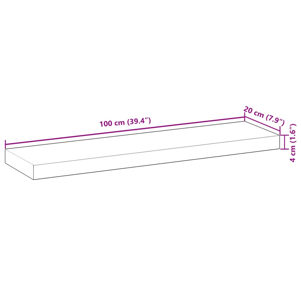 Rafturi plutitoare 3 buc. 100x20x4cm lemn masiv acacia netratat