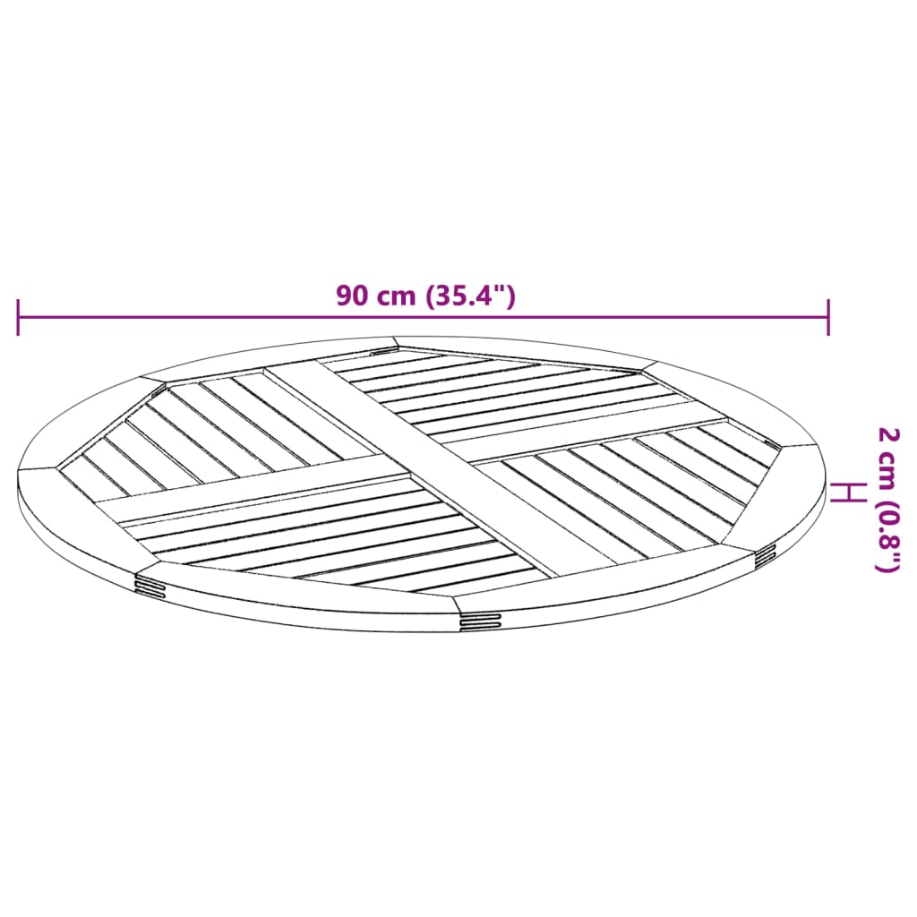 Blat de masă rotund, Ø90x2,2 cm, lemn masiv de acacia