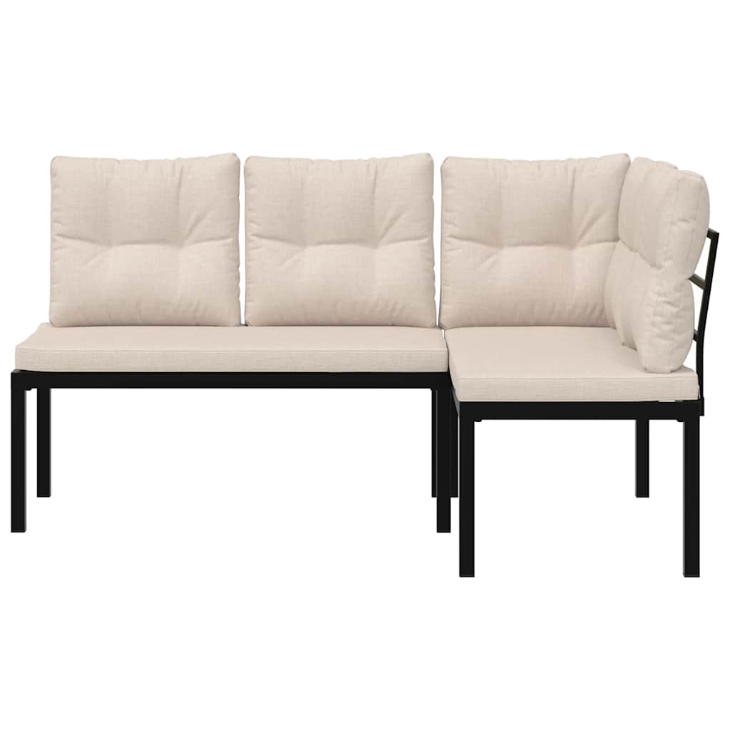 Bănci de grădină cu perne 2 buc negru oțel vopsit electrostatic