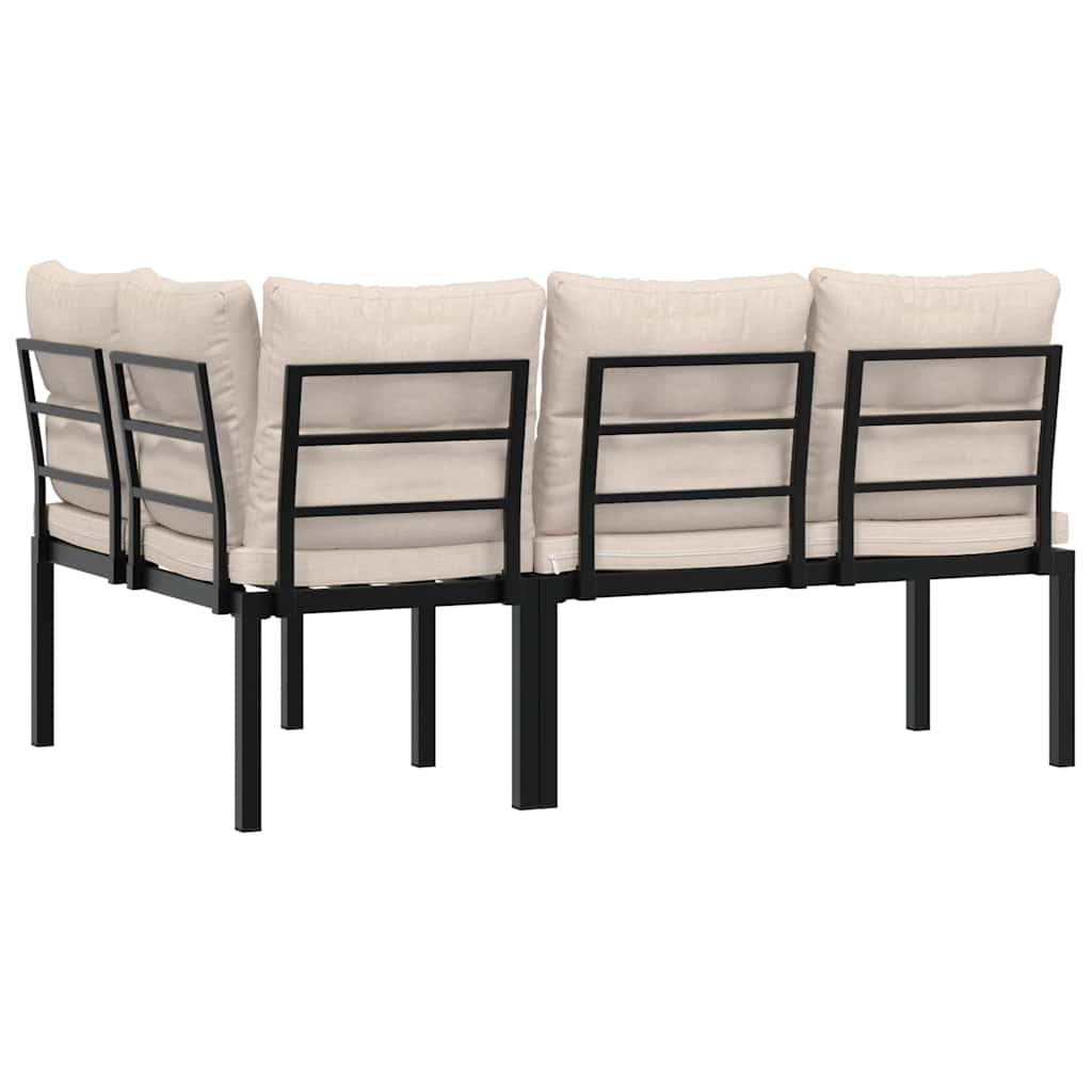 Bănci de grădină cu perne 2 buc negru oțel vopsit electrostatic