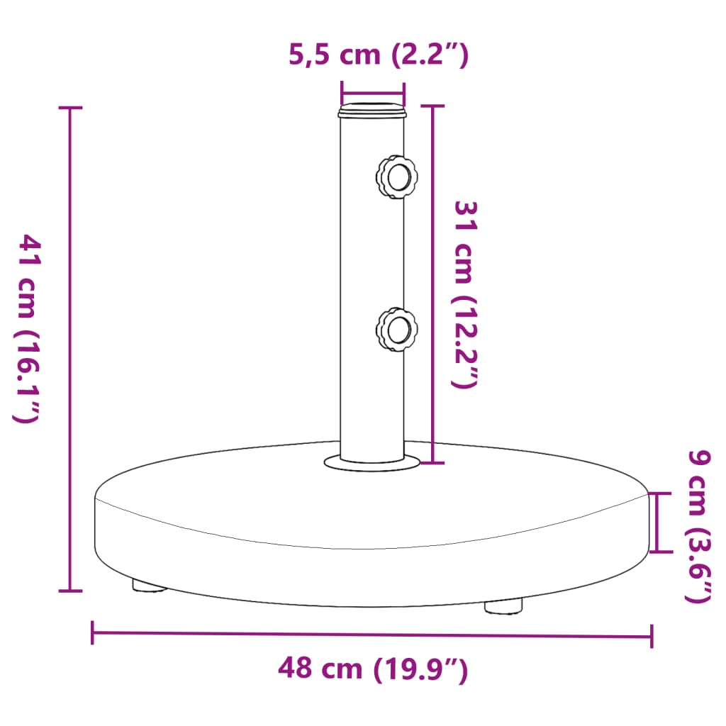 Suport umbrelă pentru stâlpi Ø32/38/48 mm, 25 kg, rotund